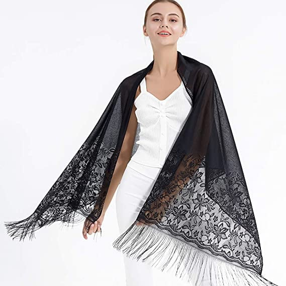 Mesdames Écharpe Dentelle Foulard Pashmina Châles et Wraps pour les Femmes  Foulards pour les Femmes Mariage (Noir)