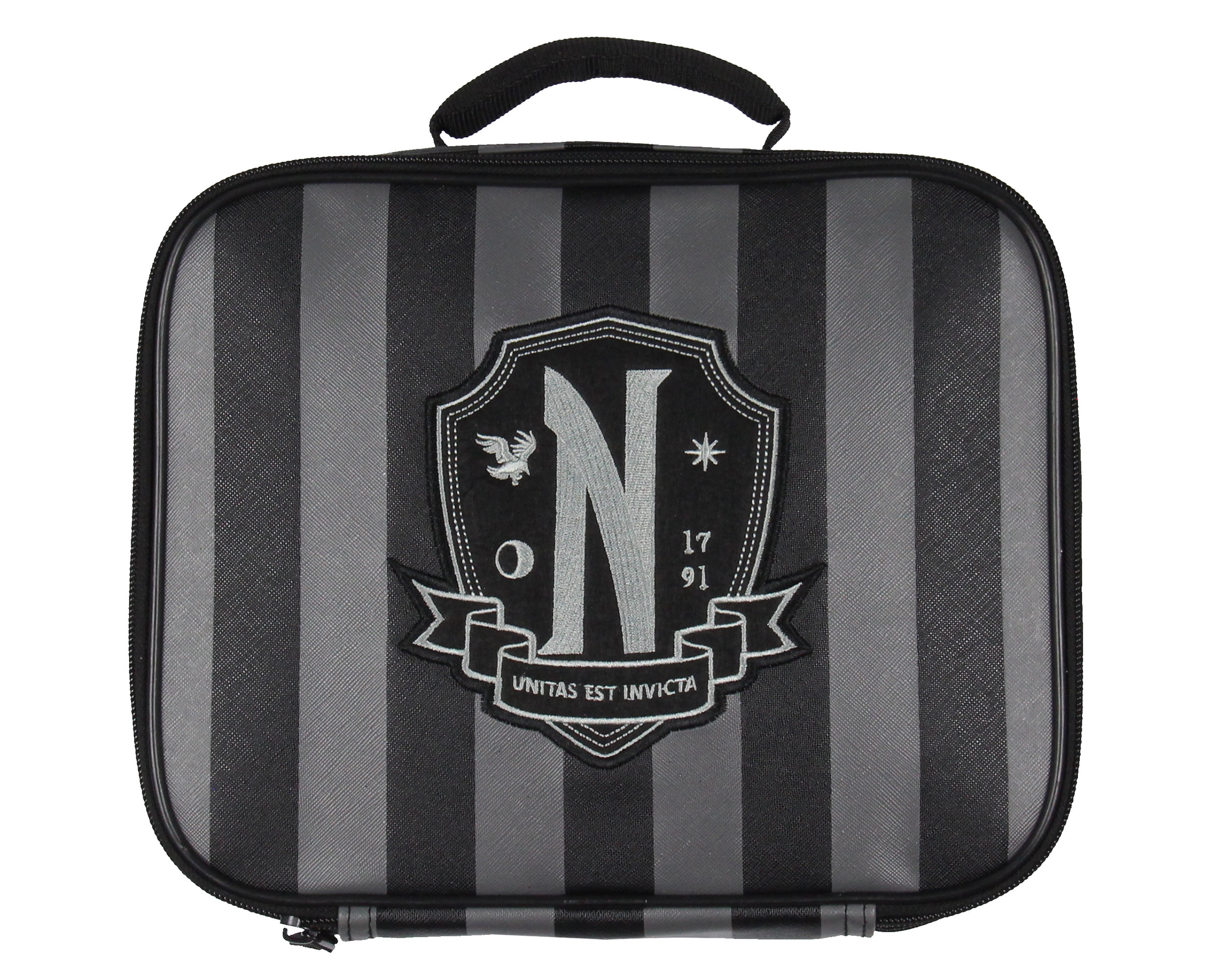 Addams Family Wednesday TV Show Striped Nevermore Academy Student Girls Insulated Lunch Box Food Tote Bag 10"