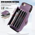 thumbnail image 3 of Crossbody RFID BLOCKING Wallet Case for iPhone 7/8/SE 2022 2020 with Card Holder, Zipper Pocket Kickstand Function Shockproof Purse Phone Cover with Removable Shoulder Strap & Wrist Strap, Purple, 3 of 8