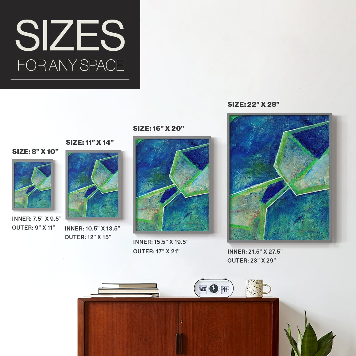 Geometric in Cool III Framed Print in Gray Solid Wood Framed Print No Nail Hanging