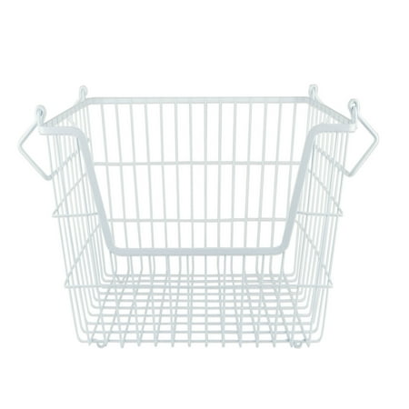 DII Metal Wire Mesh Stackable Utility Storage Bin, Large Rectangle, 13x10x11", White