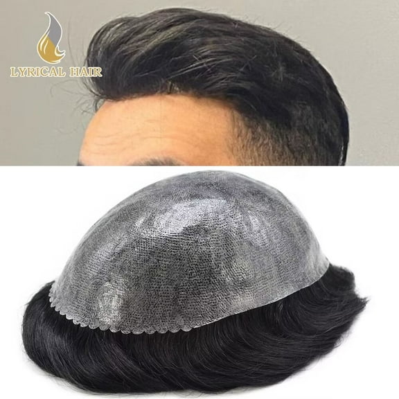 Lyricalhair Toupee for Men Durable Full PU Mens Toupee Human Hair Replacement System Black Brown Blonde Gray Hairpiece #1 Jet Black