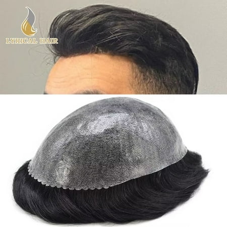 Lyricalhair Toupee for Men Durable Full PU Mens Toupee Human Hair Replacement System Black Brown Blonde Gray Hairpiece #1 Jet Black