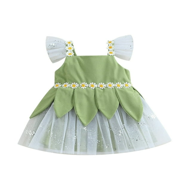 Enfants Filles Robe Fleur Broderie Paillettes Tulle Patchwork Mouche Manches Été Casual Vêtements Princesse Robe