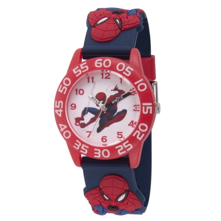 Spider-Man Boys' Red Plastic Time Teacher Watch, Spider-Man 3D Strap