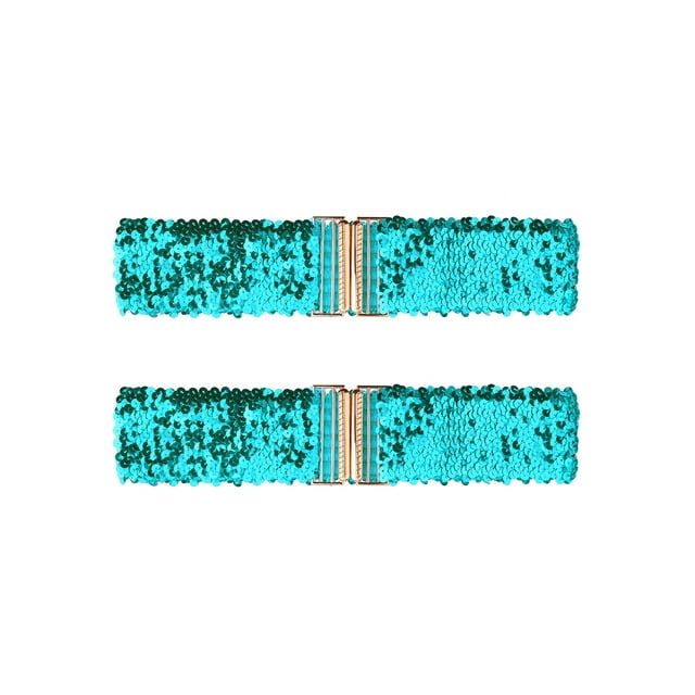 Cinturones Anchos Brillantes para Damas INSPIRE CHIC con Hebillas de Interbloqueo y Decoración de Lentejuelas, Cinturones Elásticos para Mujeres, 2 Piezas, Azul