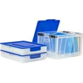 thumbnail image 2 of Storex Plastic Collapsible Crate with Lid, Clear/Blue, 2 of 7