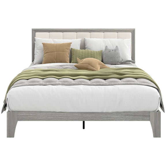 Queen Bed Frame with Headboard Queen Size Platform Bed Frame Gray