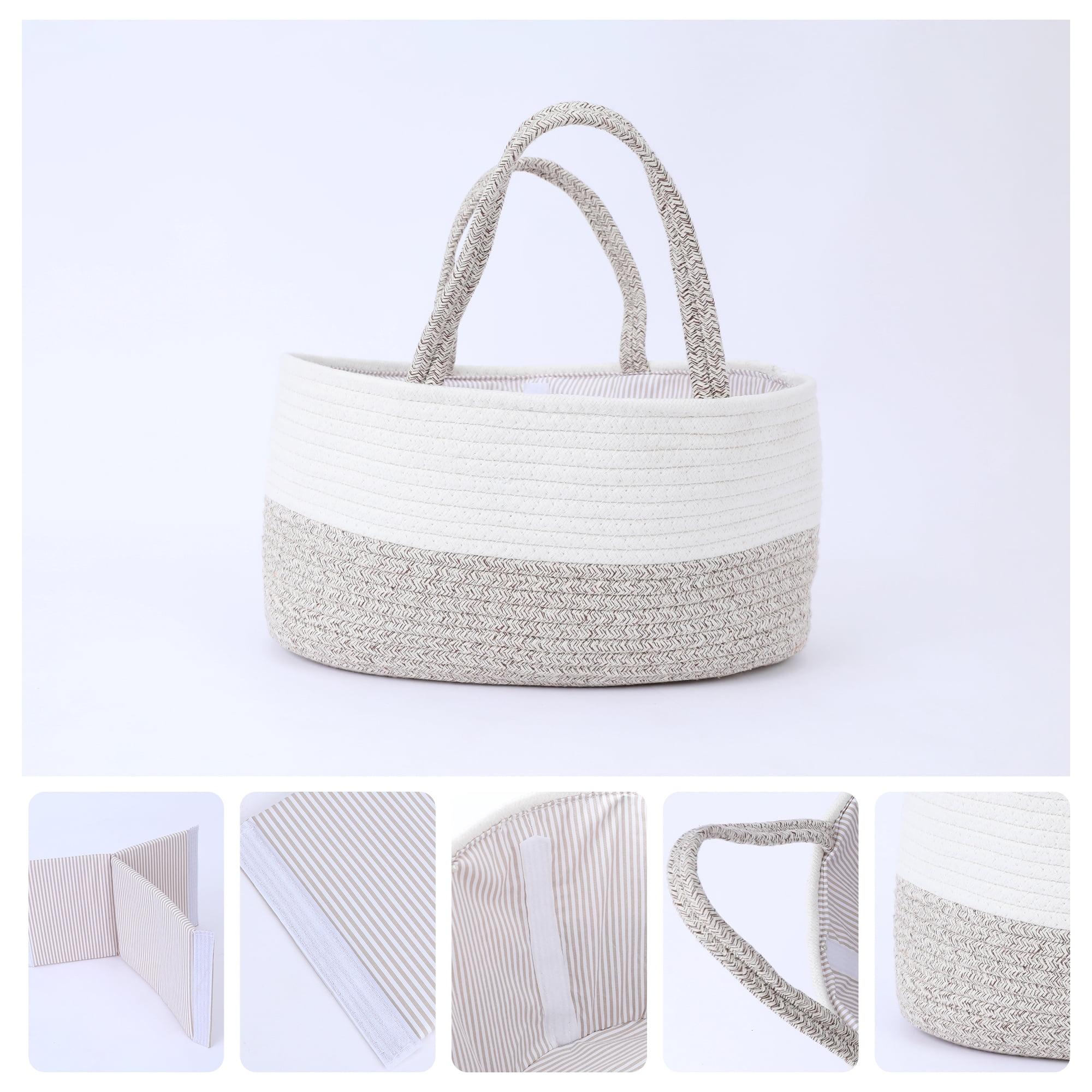 Unique Bargains 1 Pack Woven Storage Basket Bin with Divider and Handle White Beige S