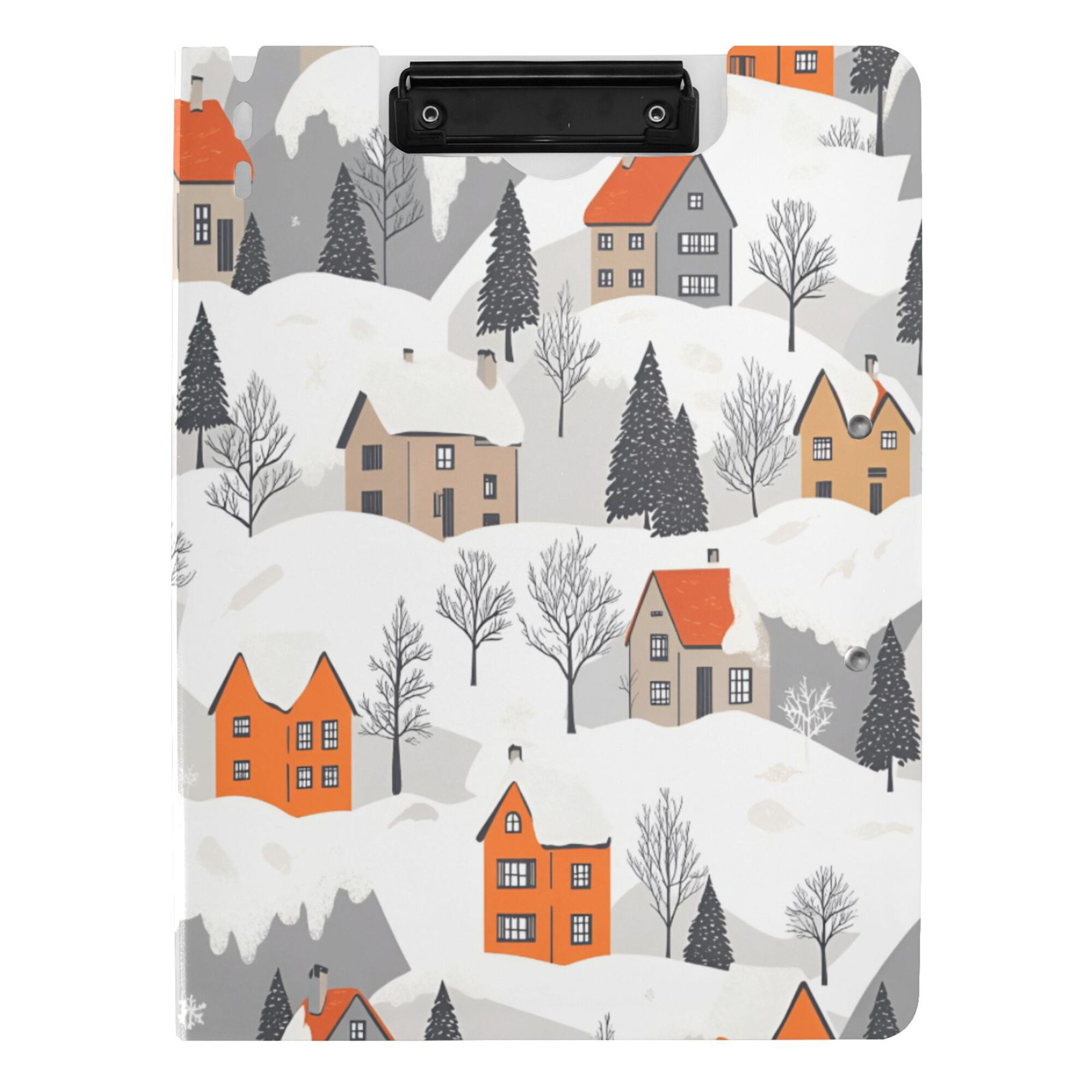 FORMRS A4 Clipboard Folder with Pen Holder Horizontal Foldable School Office Binder, Beige Snow Houses