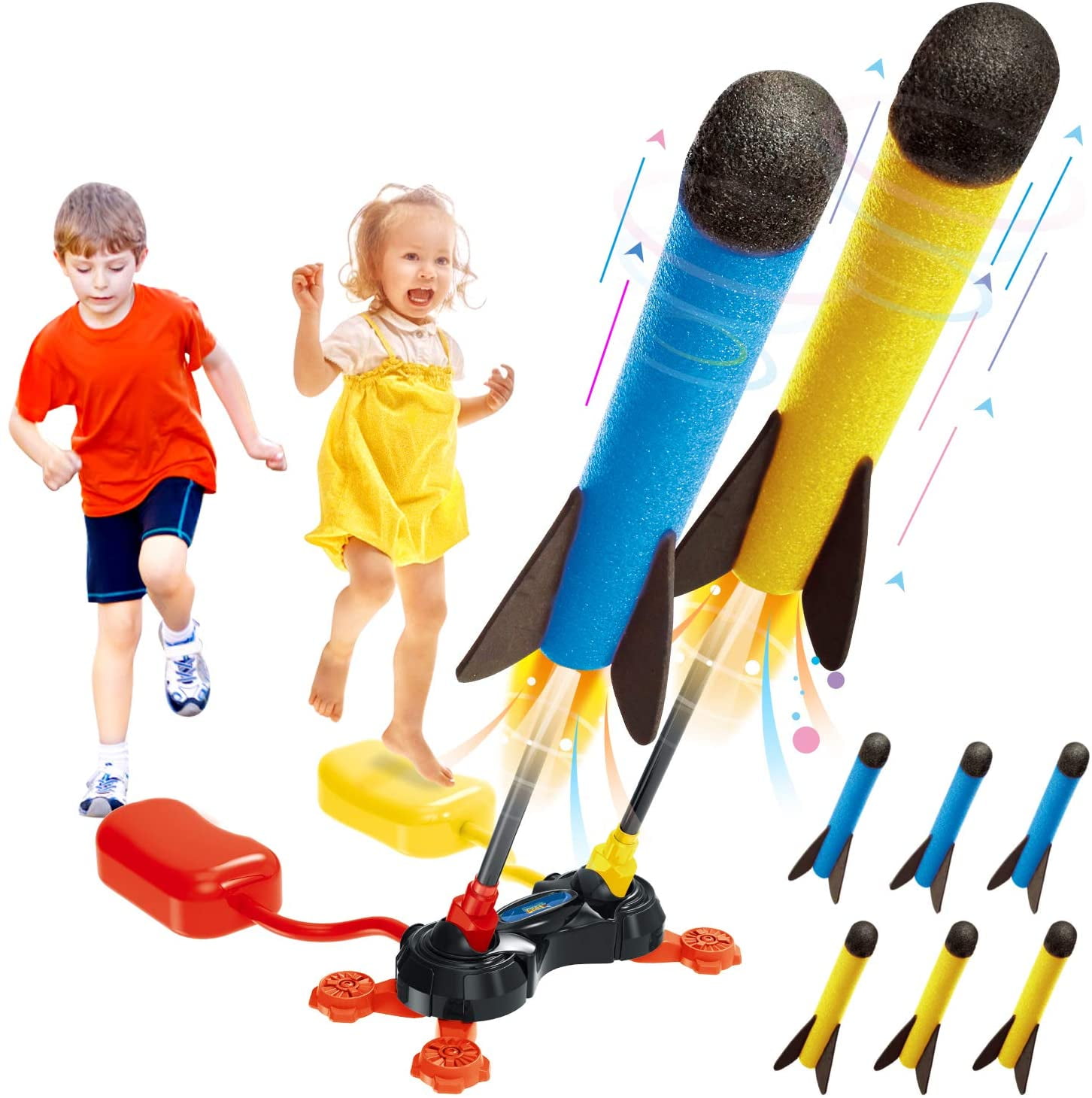 Toy Rocket Launcher Jump Rocket Set with 6 Rockets with Glow Flashing Lights 