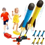 Allaugh Toy Rocket Launcher for 4-12 Kids, Outdoor Toys Dual Rocket Launcher with 6 Foam Rockets & 2 Stomp Launchers Soars Up to 100 Feet