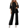 thumbnail image 2 of qolati Two Piece Sets for Women Casual Short Sleeve Pullover Tops and Wide Leg Pants Lounge Sets 2024 Trendy Tracksuits 2 Piece Summer Outfits, 2 of 9