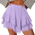 thumbnail image 5 of RYRJJ Flowy Shorts for Women Casual Boho Ruffle Tiered Skorts Elastic High Waist Mini Skirts Golf Tennis Crochet Shorts(Purple,L), 5 of 9