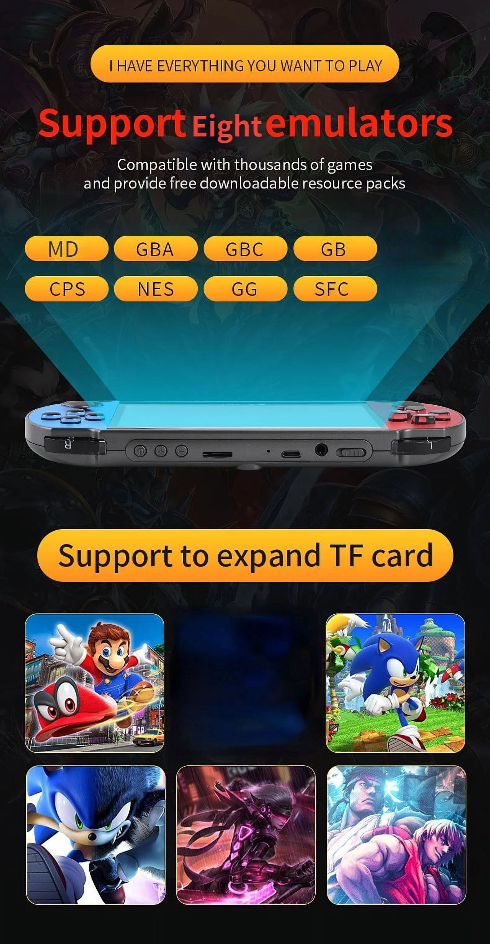 X7Plus 4.3Inch HD Screen Portable Audio Video Player Classic Play Built-in15000+ Games