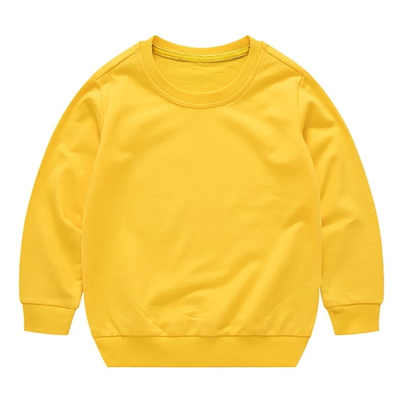 AUDeals Toddler Baby Boy Girl Fleece Pullover Sweatshirt Solid Color Crewneck Blouse Shirt Tops Warm Fall Winter Clothes  (Yellow, 5-6 Years)