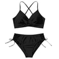 thumbnail image 3 of Underwire Bikini Sets for Women Womens Cheeky Bikini Sets Ruched Two Piece Swimsuit Drawstring Mid Waisted Bathing Suit Summer Swim Suits Black XXL, 3 of 6