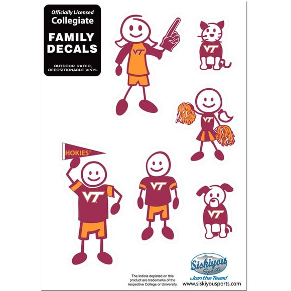 NCAA Siskiyou Sports Fan Shop Virginia Tech Hokies Family Decal Set Small One Size Team Color