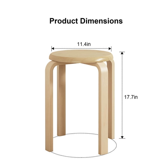 Stackable Bentwood Stool Set of 4, 18 Round Stacking Backless Nesting Stools with Anti-Slip Felt Pad, Natural MDF School Chairs for Classrooms, Dining Rooms, Kitchens, Space-Saving Seating Solution