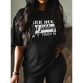 thumbnail image 2 of Women's T-Shirt FREE HUGS Just Jidding Modern Art Graffiti Short Sleeve Casual Tee Classic Crew Neck T Shirt for Women Black, 2XL, 2 of 7