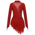 thumbnail image 3 of Aiihoo Women Figure Ice Skating Dress Sheer Mesh Ballet Gymnastics Leotard Dance Dress Burgundy S, 3 of 7