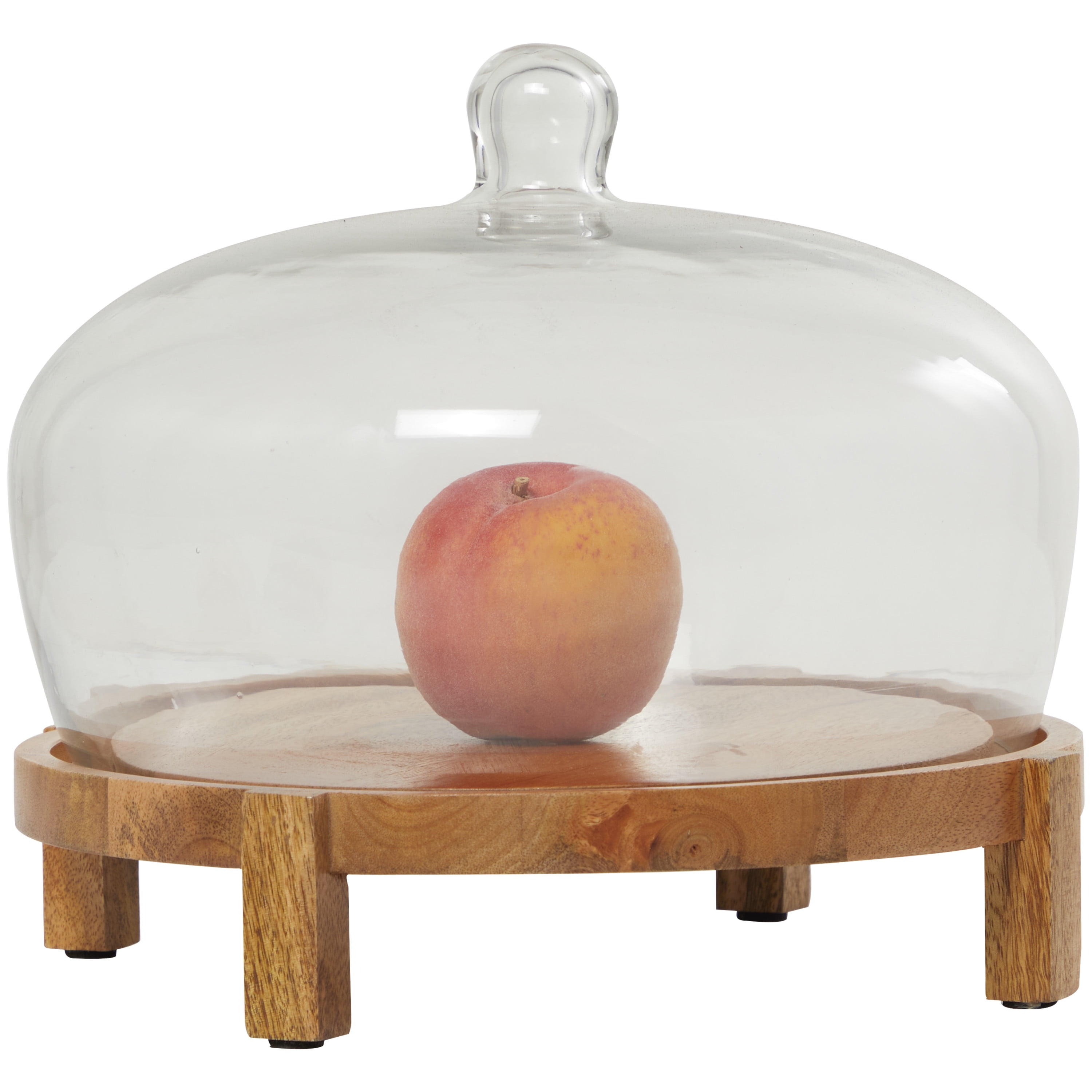 DecMode 12" x 10" Brown Mango Wood Elevated Decorative Stand with Glass Dome Cover, 1-Piece