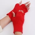 thumbnail image 4 of Xfvqtps Fingerless Gloves for Womens Lace Hollow Out Thumb Hole Medium Length Arm Warmer Knitting Crochet Solid Color Fashion Thermal Warm Winter Mittens Red, 4 of 7