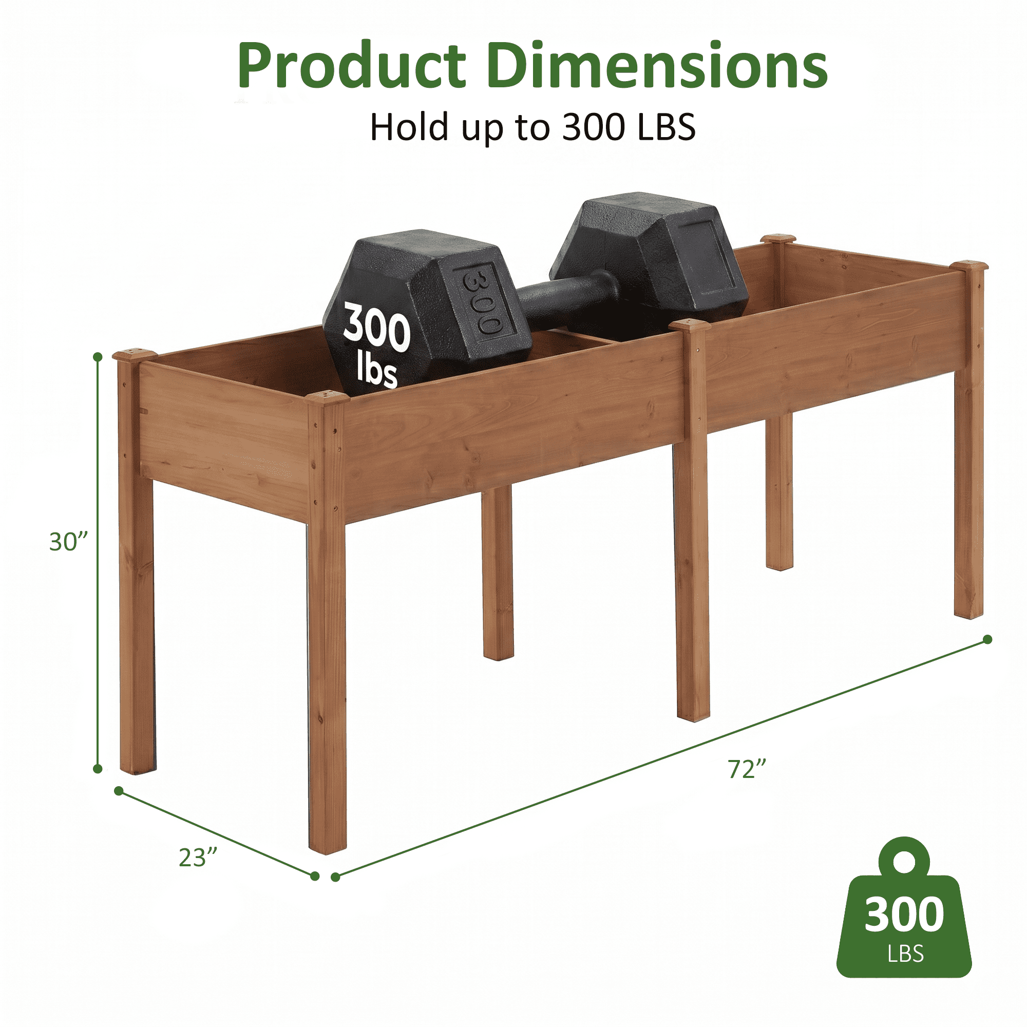 LIFERECORD Wooden Raised Garden Bed with Legs, 72"L X 23"W X 30"H, Elevated Reinforced Large Planter Box for Vegetable Flower Herb Outdoors, Brown
