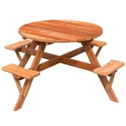 Jack & June Circular Redwood Picnic Table – Rustic, Durable, and Perfect for Outdoor Dining and Entertaining – Ideal for Patios, Decks, and Gardens!
