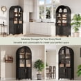 thumbnail image 4 of HSUNNS 71" Tall Kitchen Pantry Cabinet with Arched Glass Doors and Adjustable Shelves, Freestanding Modern Farmhouse Hutch Cupboard, Wooden Storage Cabinets for Kitchen Dining Room, Black, 4 of 9