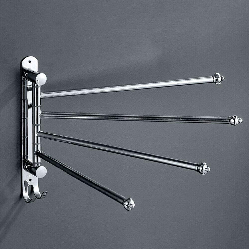 4-Arms Space Saver Brushed Finish Stainless Steel Wall Mount Swivel Towel Bar 