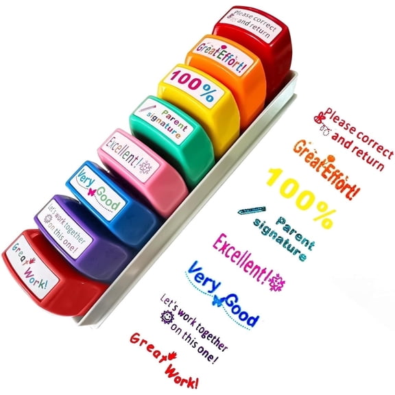 Teacher Stamps for Classroom Grading Parent Signature Self-Inking Stamp Set for Teachers Appreciation Gifts for Women with Motivational Encouraging Back to School Homeschool & Teacher Supplies (8Pcs)
