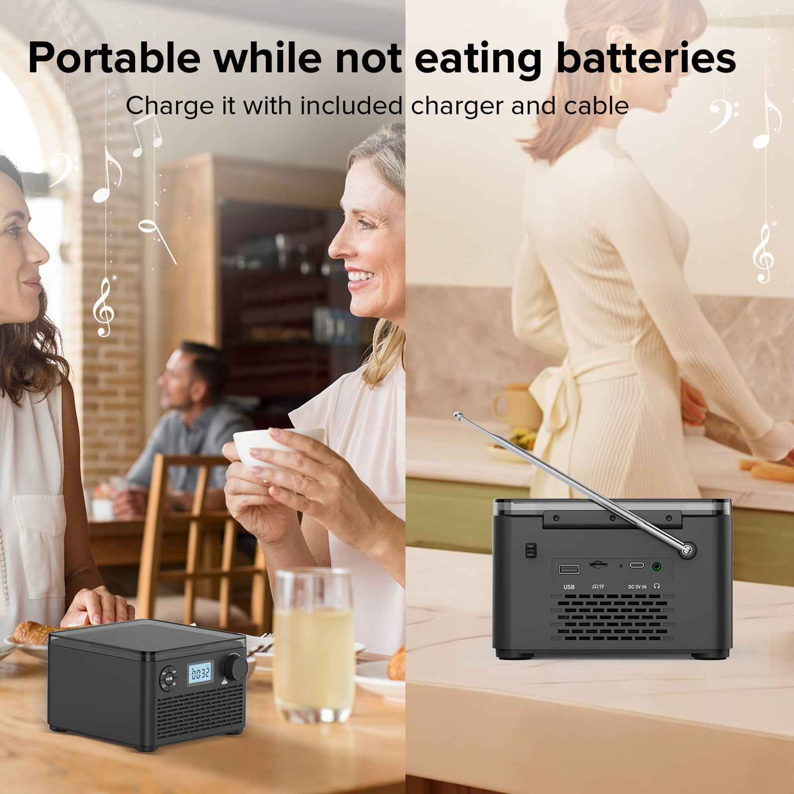 Portable CD Player with Built-in Speakers - Bluetooth Rechargeable CD Player with USB MP3 FM Radio ,Plug & Play Portable
