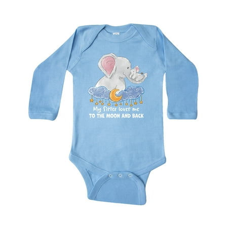 

Inktastic My Sister Loves me to the Moon and Back Elephant Family Gift Baby Boy or Baby Girl Long Sleeve Bodysuit