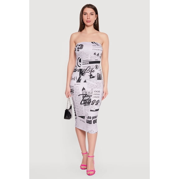 Women's Newspaper Print Midi Tube Dress