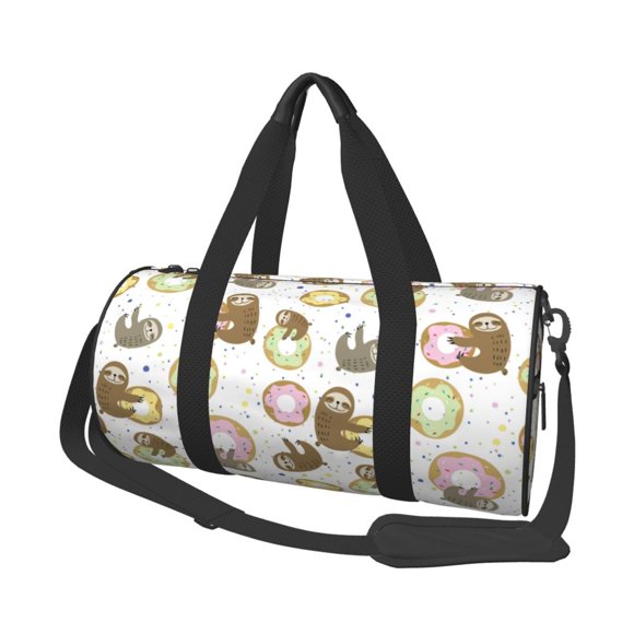 Fotbe Donut Sloth Pattern Foldable Sports Gym Bag with Wet Dry Pocket, Travel Bag, Large Capacity Duffel Bag, Splash Proof Carry on Bag, Overnight Bag, Weekender Bag