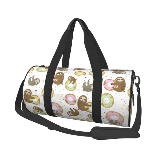 Fotbe Donut Sloth Pattern Foldable Sports Gym Bag with Wet Dry Pocket, Travel Bag, Large Capacity Duffel Bag, Splash Proof Carry on Bag, Overnight Bag, Weekender Bag