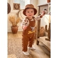 thumbnail image 4 of RUINIXCW Western Newborn Baby Boy Cowboy Outfit Infant Boys Spring Fall Winter Clothes Cow Head Print Long Sleeve Romper Tassel Overall Pants Hat Set, 4 of 10