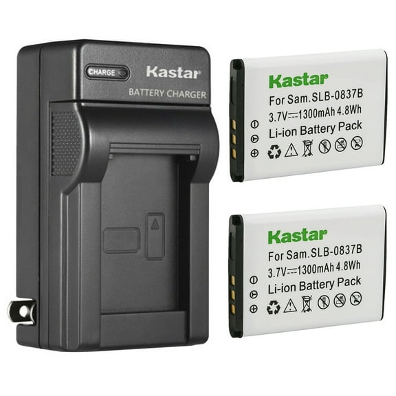 Kastar 2-Pack SLB-0837(B) Battery and AC Wall Charger Replacement for Samsung SLB-0837B SLB-0837(B) Battery, Samsung Digimax L301, Digimax NV8, Digimax NV10, Digimax NV15, Digimax NV20 Camera
