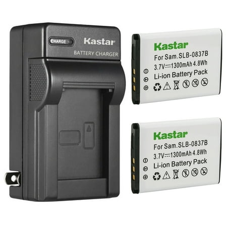 Kastar 2-Pack SLB-0837(B) Battery and AC Wall Charger Replacement for Samsung SLB-0837B SLB-0837(B) Battery Samsung Digimax L301 Digimax NV8 Digimax NV10 Digimax NV15 Digimax NV20 Camera