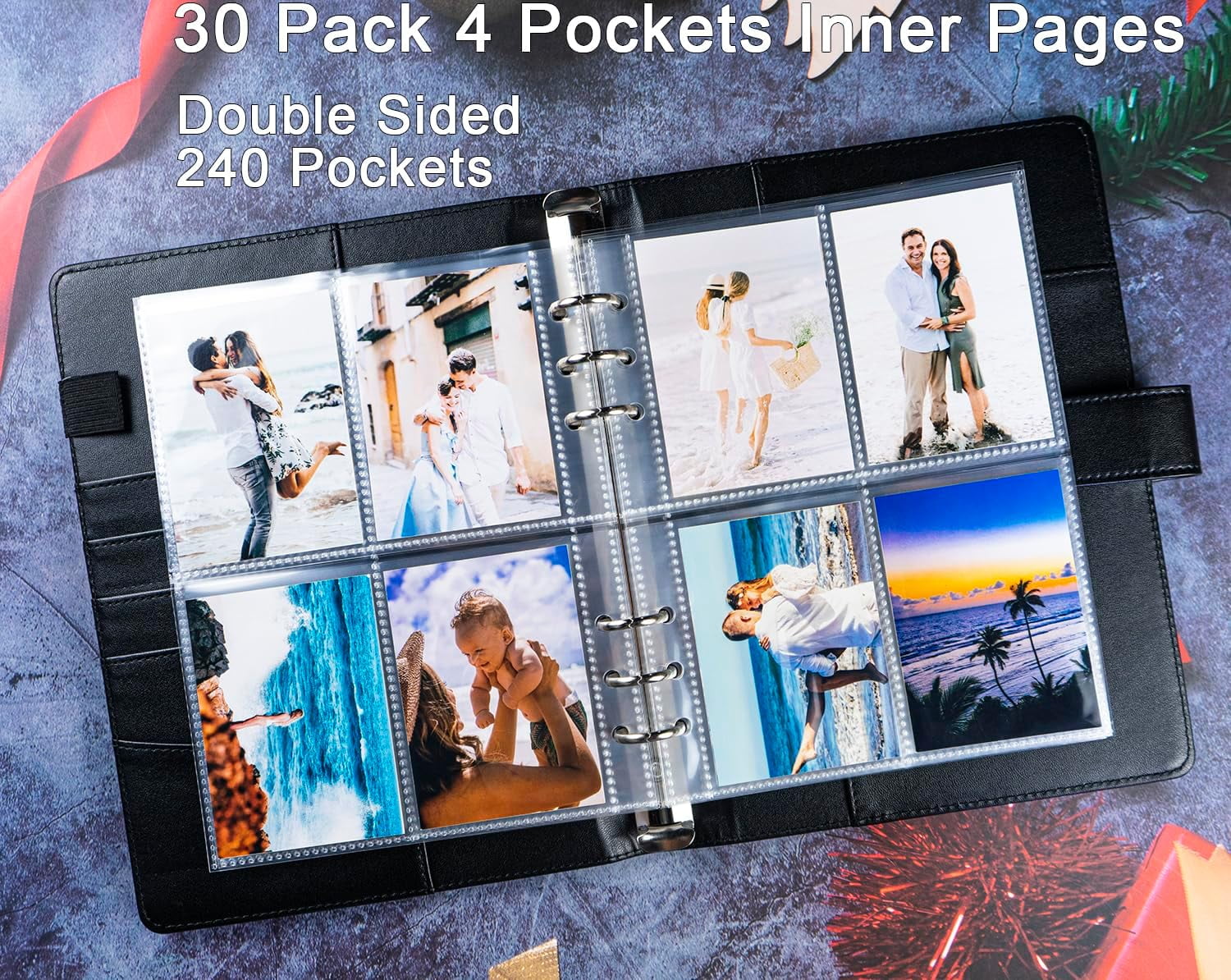 Photo card binder with 30 4-pocket card pages, 6 circular binders, A5 binder card collection book with 240 card slots