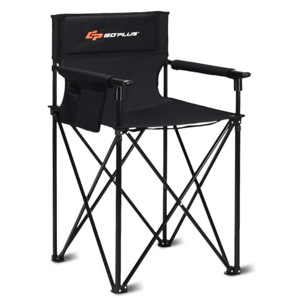 Silla plegable Costway de playa y camping con portavaso Estructura en acero resistente Reclinable 114 kg Negro
