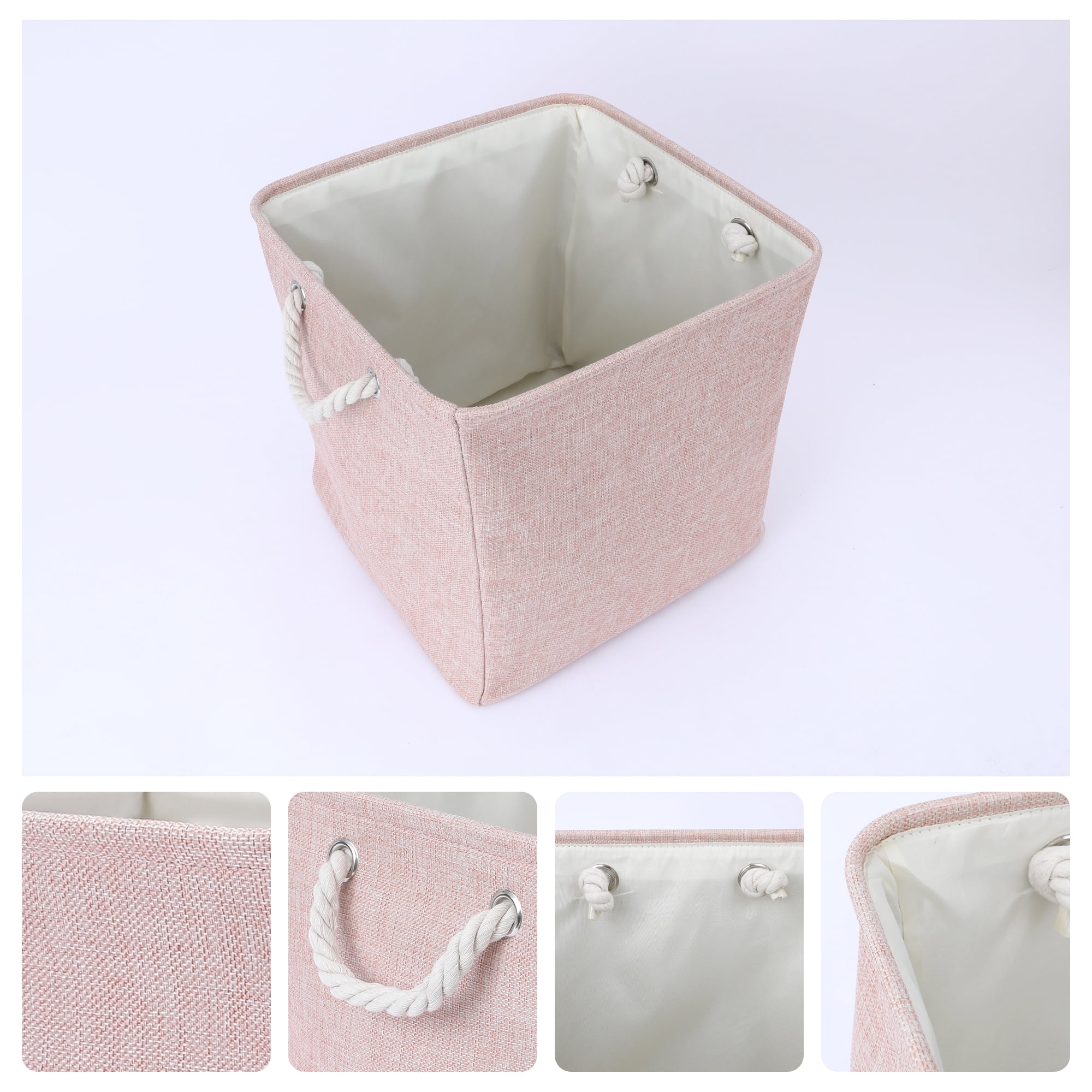 Unique Bargains 13 Inch Square Fabric Collapsible Storage Basket Bin with Handle Pink