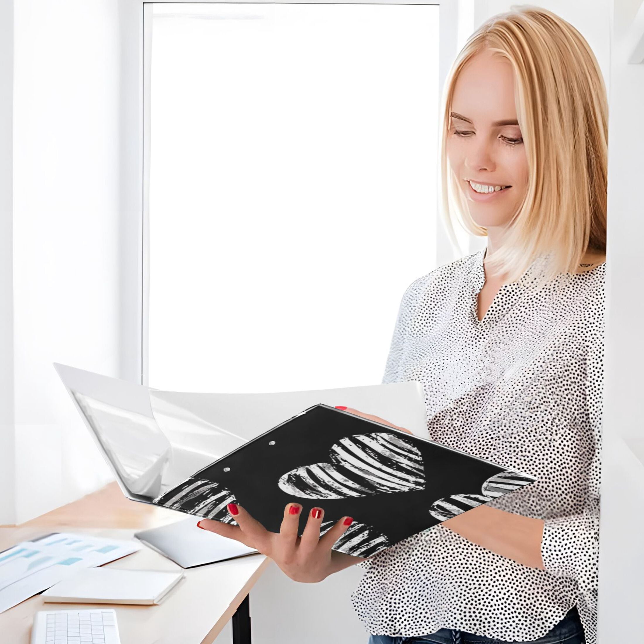 Zebra Stripes Hearts 3 Ring Binders 1.5 inch Hardcover File Folders with Interior Pockets A4 Size Organizer for School Office Hospital