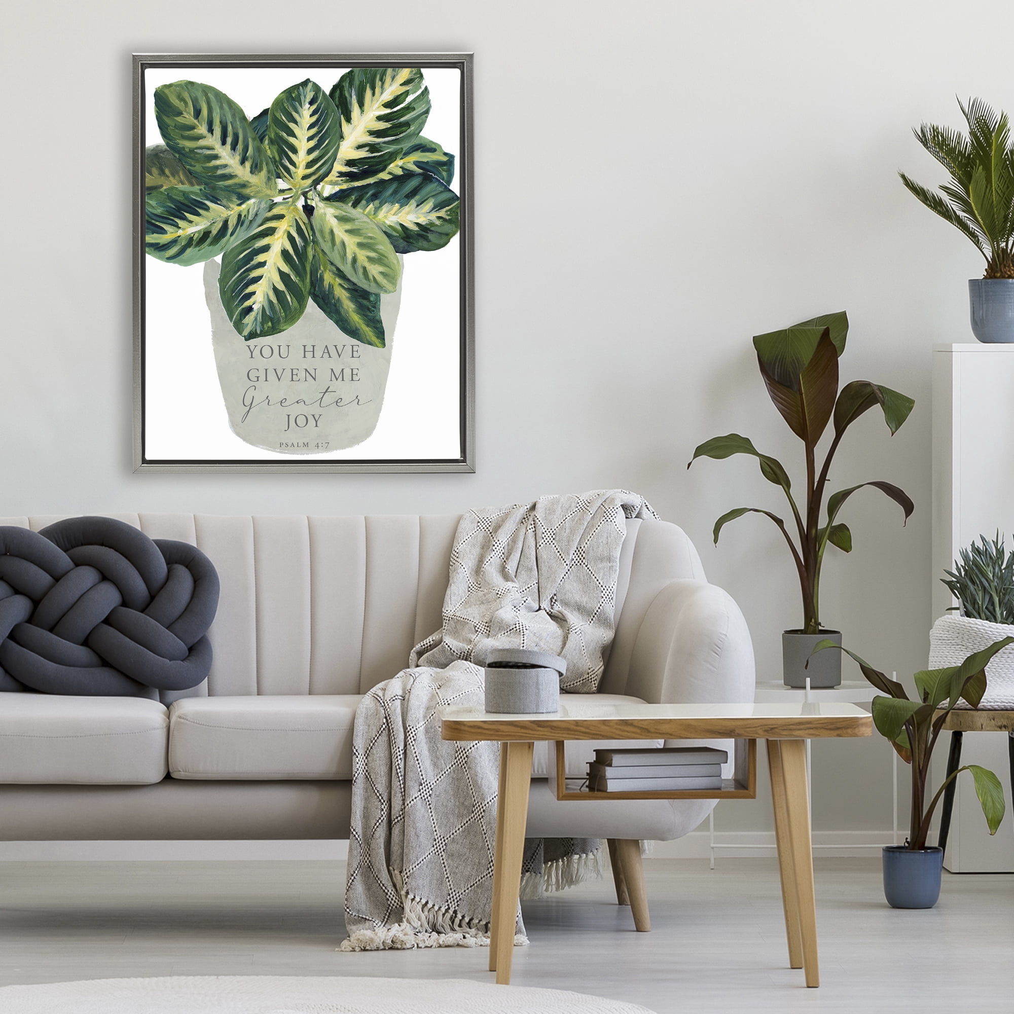 Stupell Industries Prayer & House Plant Gray Framed Floater Canvas Wall Art, design by Lanie Loreth