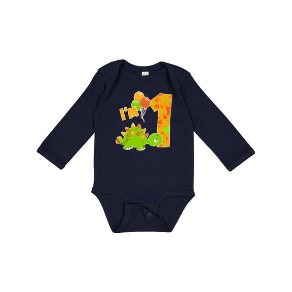 Inktastic Happy Dinosaur First Birthday-green Boys or Girls Long Sleeve Baby Bodysuit