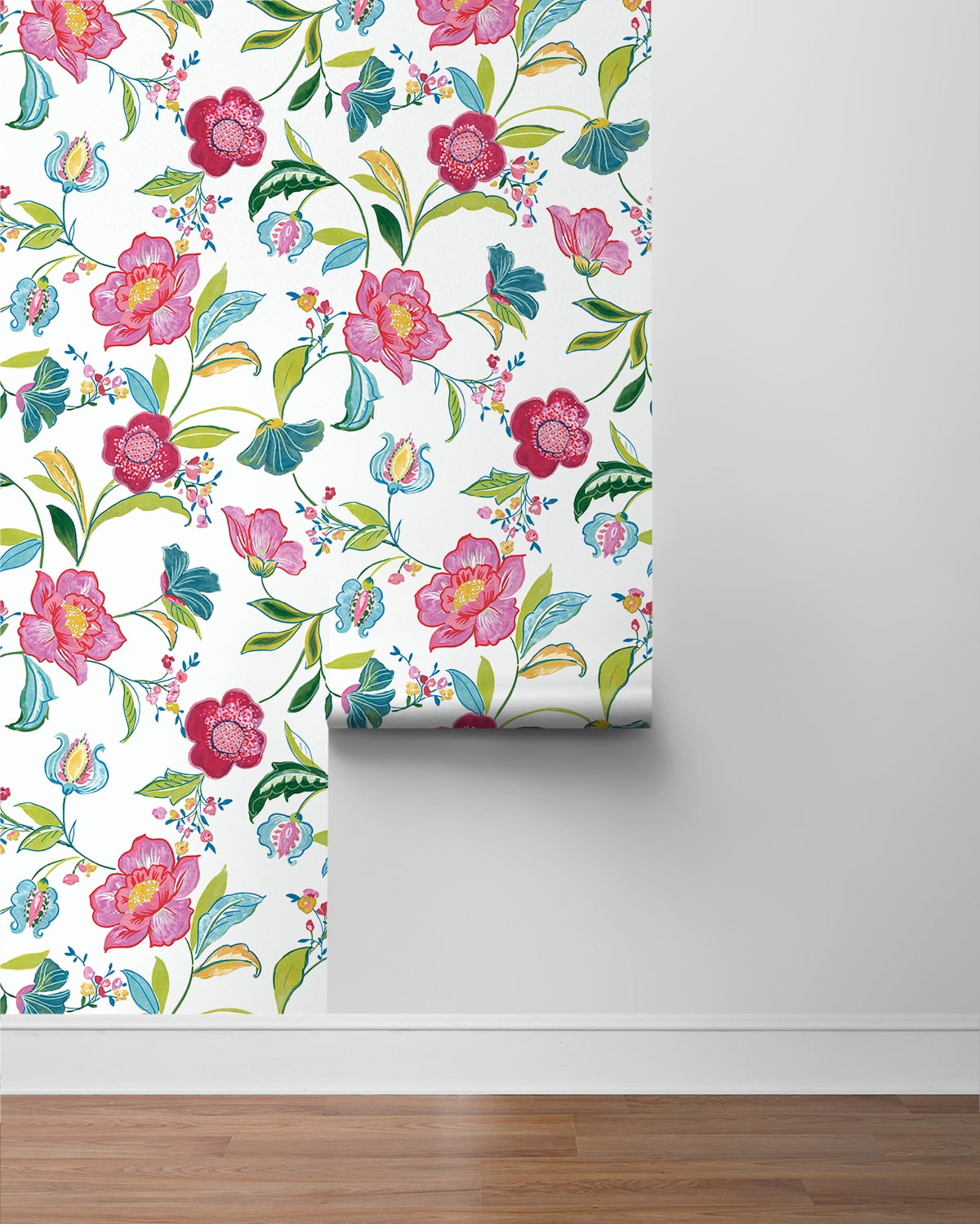 NextWall Magenta & Off-White Painterly Floral Peel and Stick Wallpaper