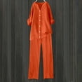 thumbnail image 3 of 2Pcs Travel Sets for Women Linen Wide Leg Pants Long Sleeve Shirt Set (Orange XXXXL), 3 of 3
