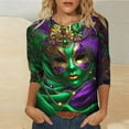 thumbnail image 6 of Mceream 3/4 Sleeve Mardi Gras Outfit for Women Mask Print 3/4 Sleeve Tops Orleans Carnival Party Shirt Tee Crewneck T-Shirts Funny Graphic Blouse plus size Green XXXXXL, 6 of 6
