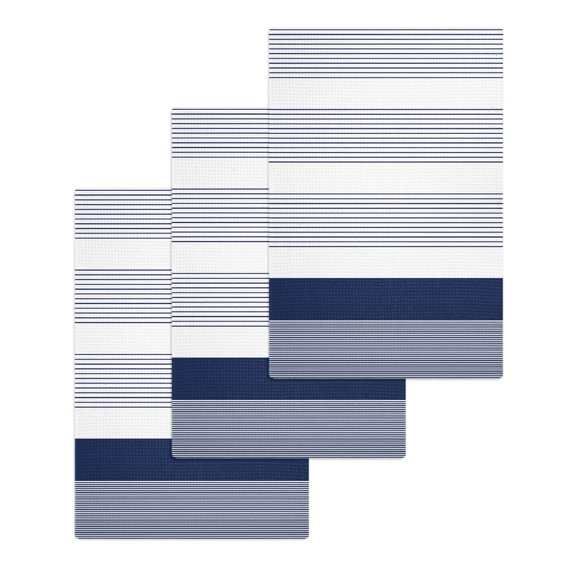 Navy Blue Stripe Kitchen Dish Towels for Drying Dishes Set of 3, Modern Rustic Horizontal Blue Striped Waffle Weave Microfiber Hand Tea Bathroom Towels Quick Dry & Absorbent Towel 15.7x23.6